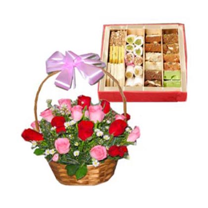Mix Rose Basket with Mix Sweets