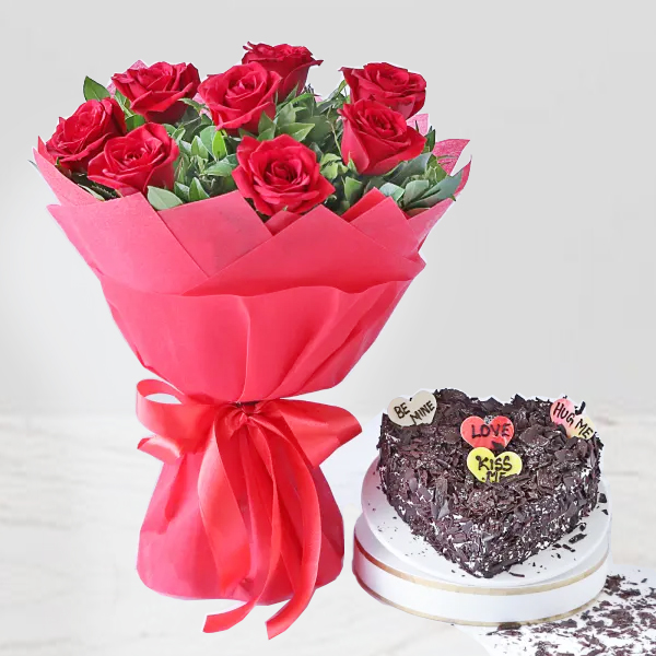 Passionate Red Roses with Delish Cake