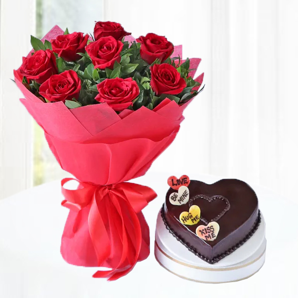 Romantic Combo of Roses and Cake  
