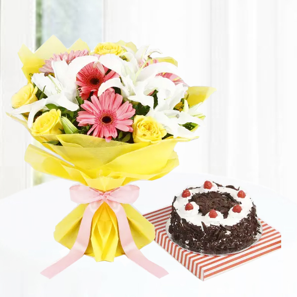 Black Forest with Flowers Gift Combo
