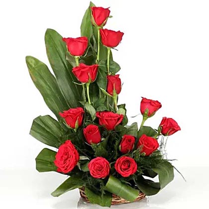 Lovely Red Roses Basket Arrangement