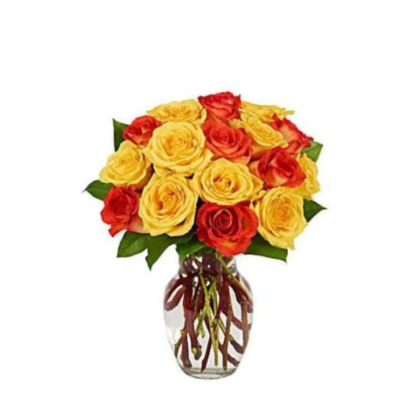 Yellow & Red Roses in Vase