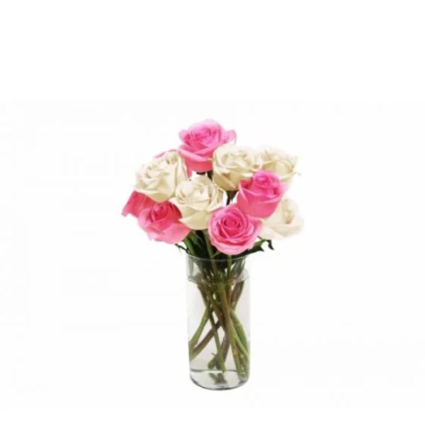 White & Pink Roses in Vase