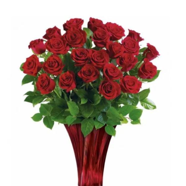 24 Roses in Red Color With Vase