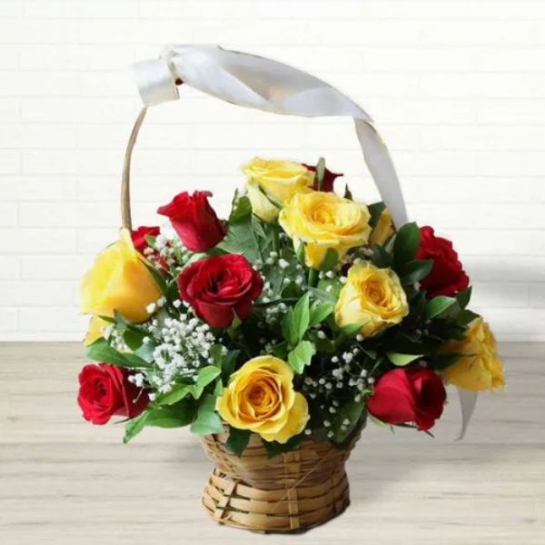 Basket of Red & Yellow Roses