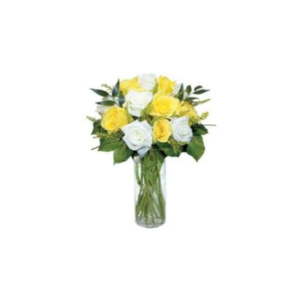  White & Yellow Roses with Vase