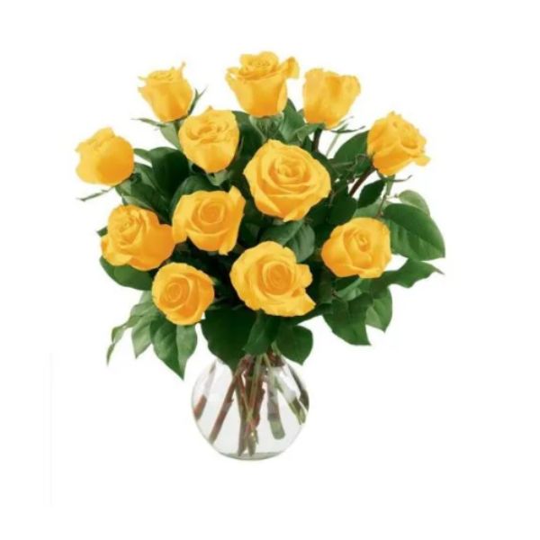 Vase with 12 Yellow Roses