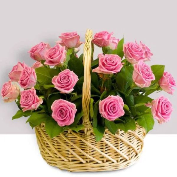 36 Pink Roses in Basket