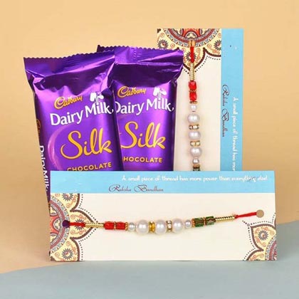 2 Pearl Rakhis N Dairy Milk Silk Chocolates