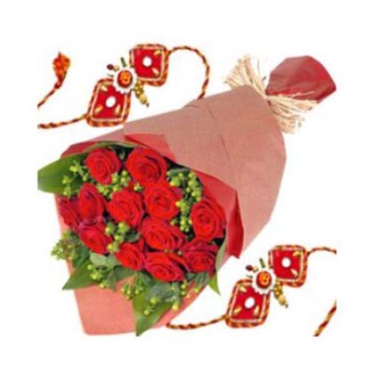 Red Roses Bouquet n Fancy Rakhis