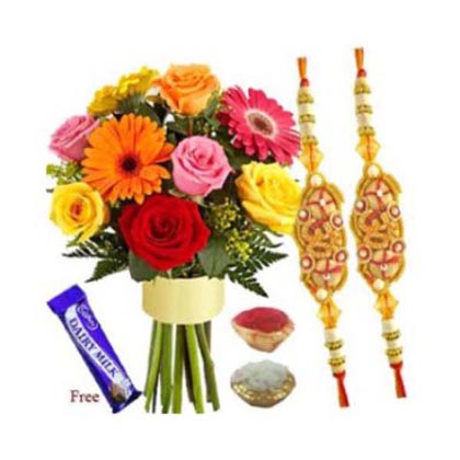 Fancy Rakhis with Mixed Flowers