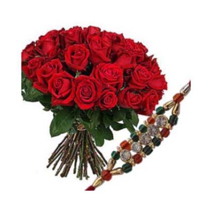 Rakhi with 24 Red Roses Bunch