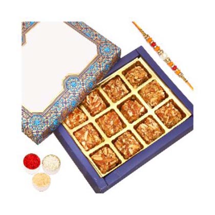 Almond Bites Box with Pearl Diamond Rakhi